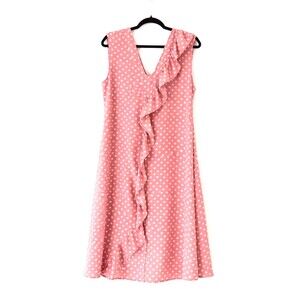 Spirit of Grace XL Pink Polka Dot Dress Sleeveless Ruffle V-Neck Flowy Casual